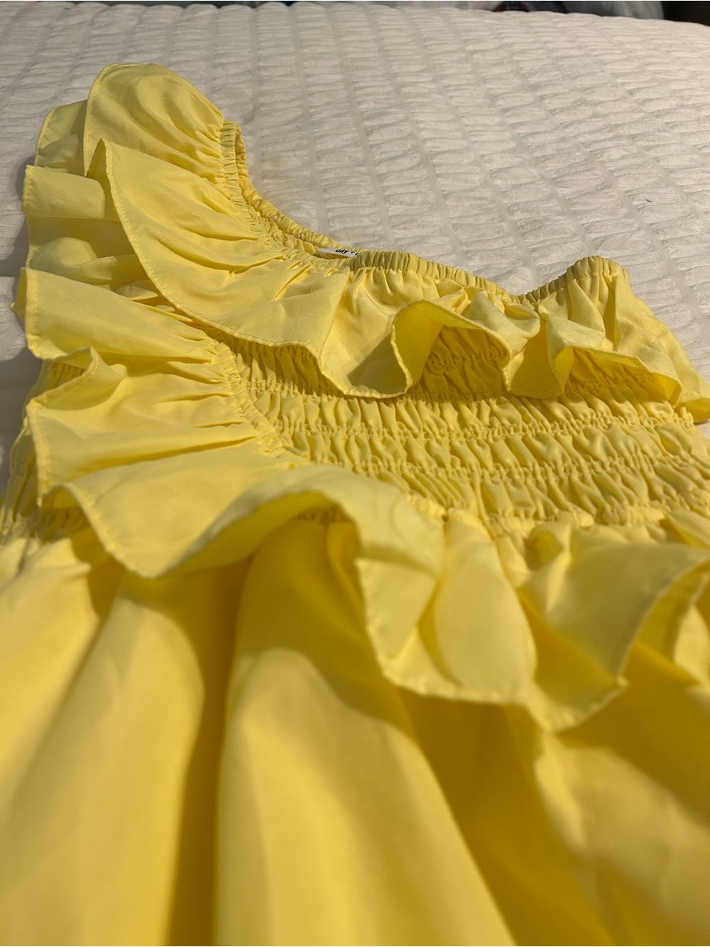 Yellow Ruffle One-Shoulder Women's Dress - Picture 2 of 5